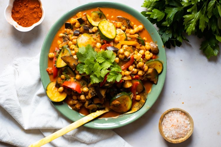 easy and healthy almond chickpea vegetable curry recipe